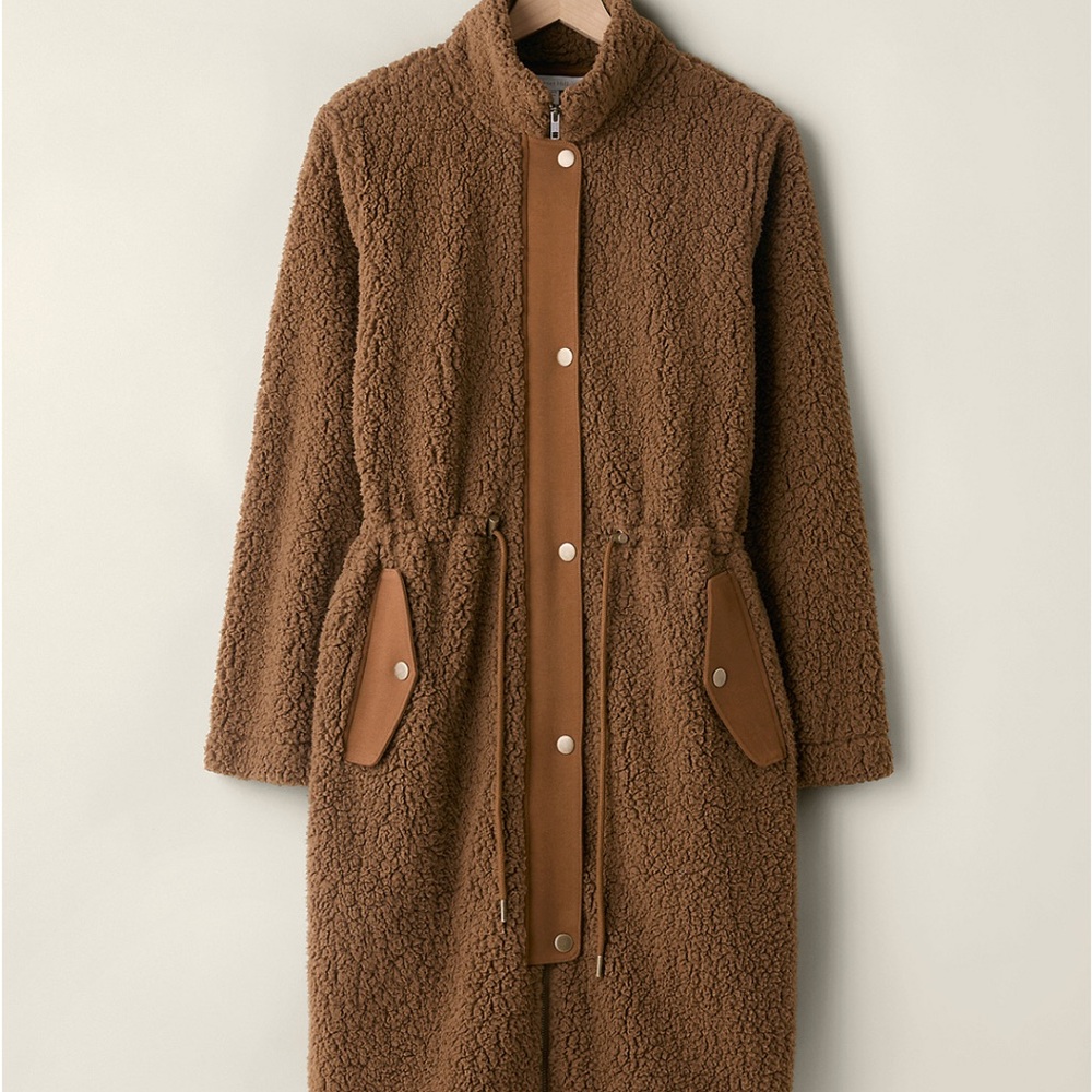Garnet Hill Tan Longline Teddy Jacket